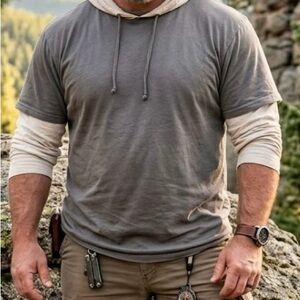 Bluenotes Grey Cream 2-in-1 Layered Hoodie Skater Outdoorsy Boho Y2K Casual